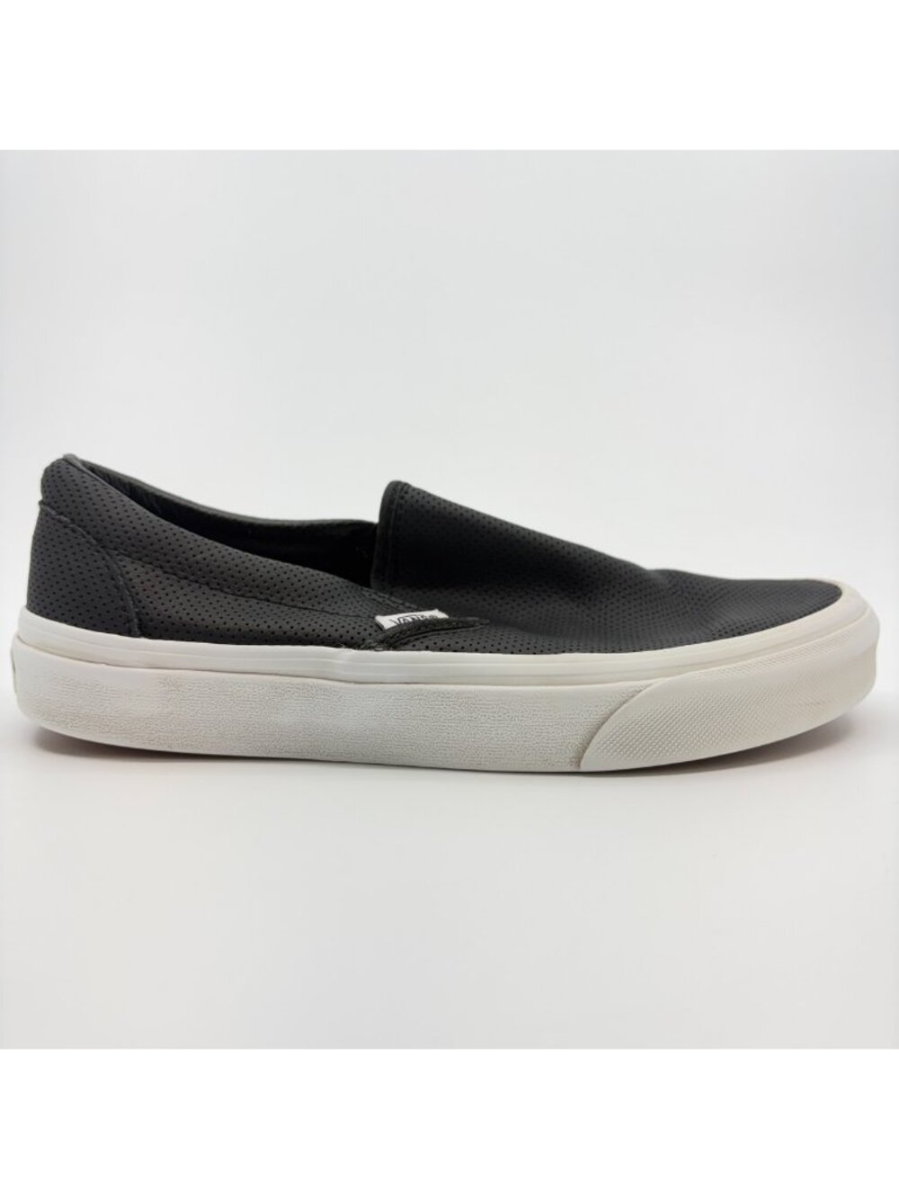 Vans Classic Slip-On Womens Size 8 Black White Athletic Leather Shoes Sneakers
